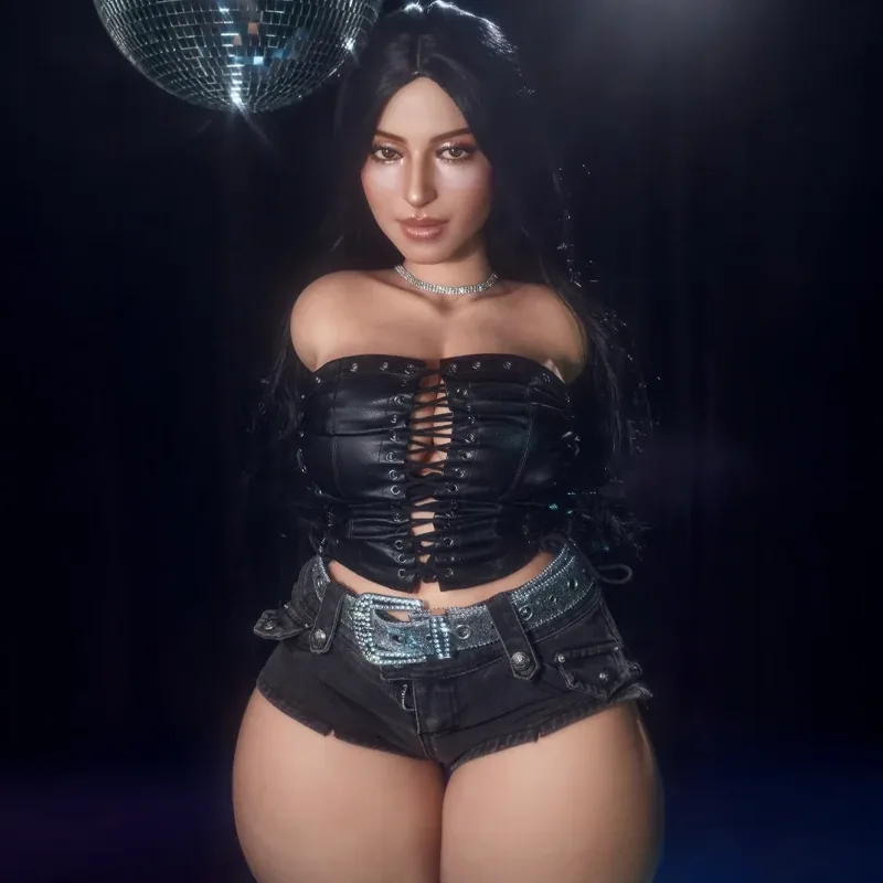 Climax Doll Renata ULW 885 torso doll in a black corset and denim shorts, maker photo